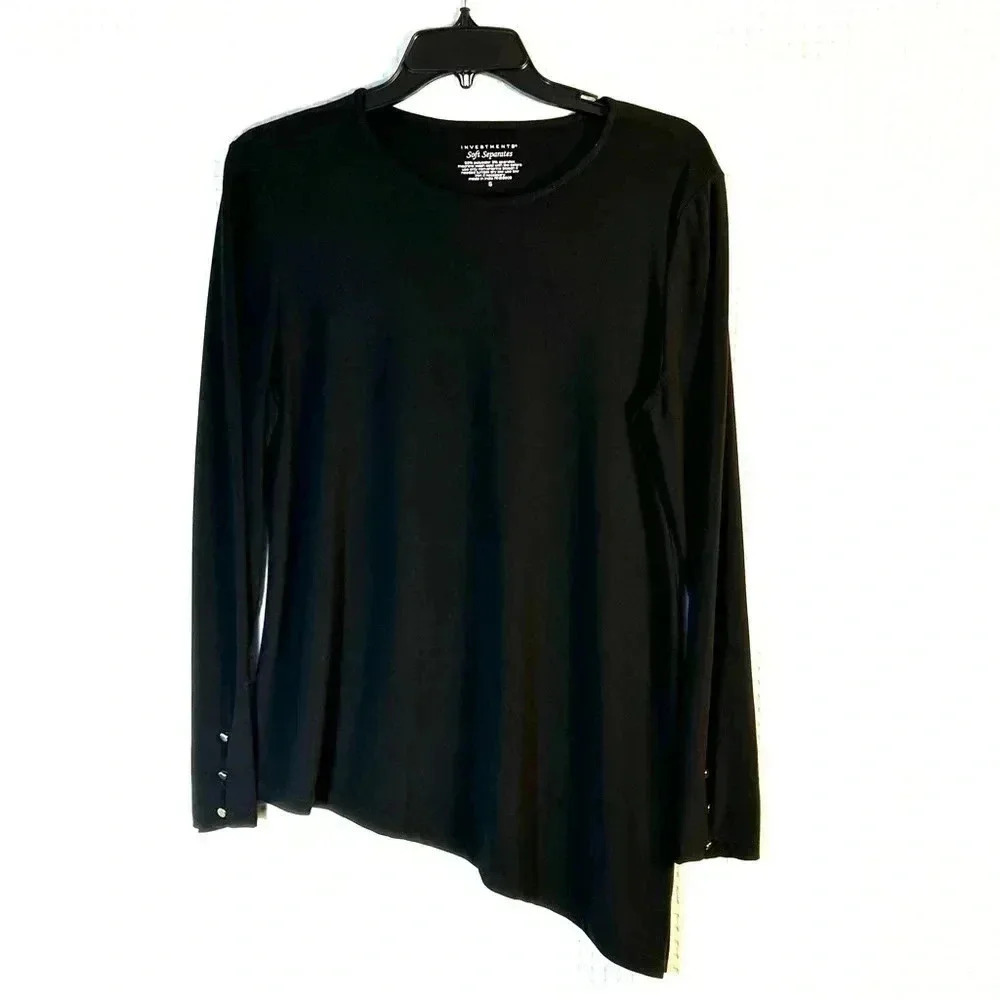 Investments Soft Separates Top Sz Small Asymmetrical Hem Slit Jersey Knit Black
